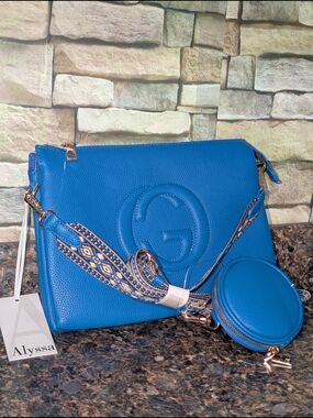 Blue Leather Inspired Crossbody Bag with Coin Pouch